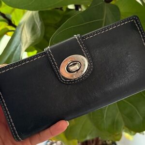 Coach Black Leather Wallet with Silver Clasp